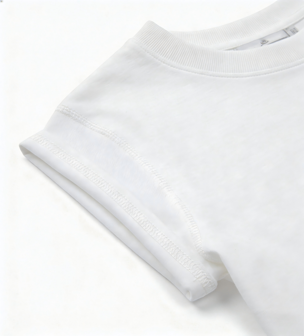 Basic white crew neck short-sleeved T-shirt