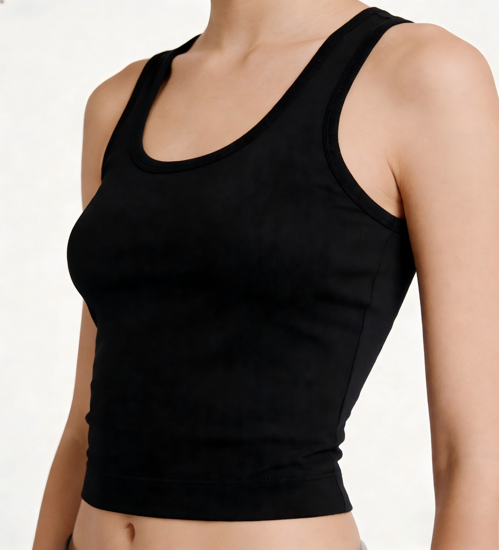 Basic Black U-Neck Tank Top – Stretchy Slim Fit Camisole